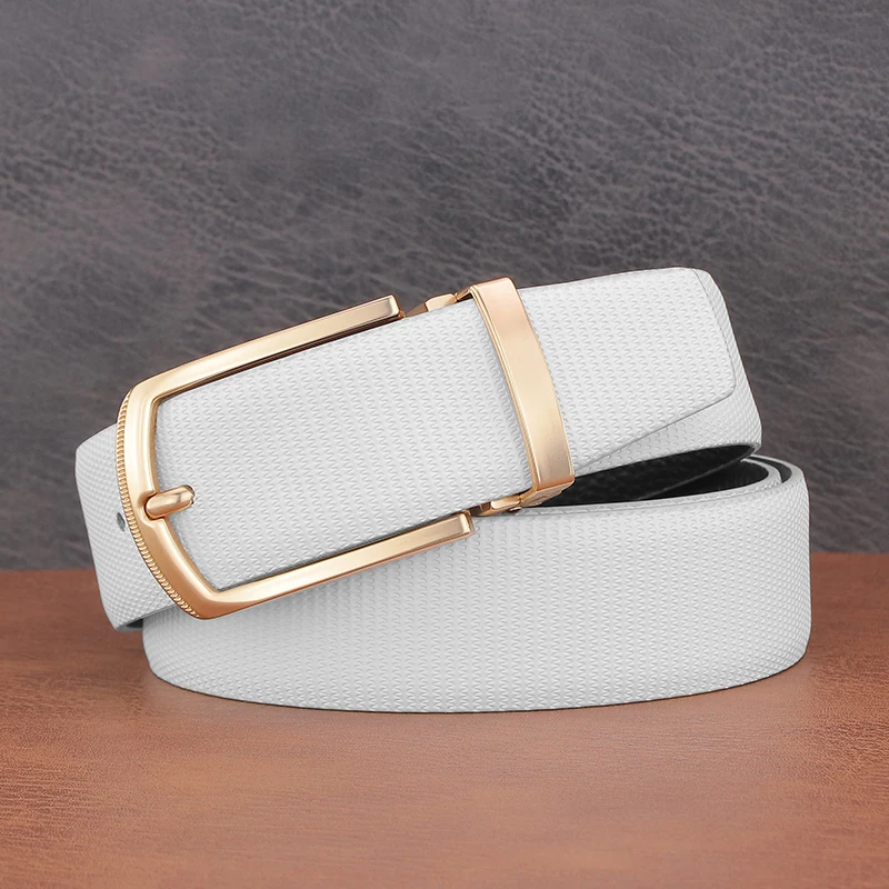 

White Waist Strap Casual Genuine Leather Pin Buckle Belts Men Fashion Waistband Luxury Famous Brand Student Jeans Ceinture Homme