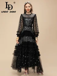 LD LINDA DELLA-Robe en dentelle à volants en cascade pour femmes, robe de créateur extravagante, coupe couvertes, nouveau style, été