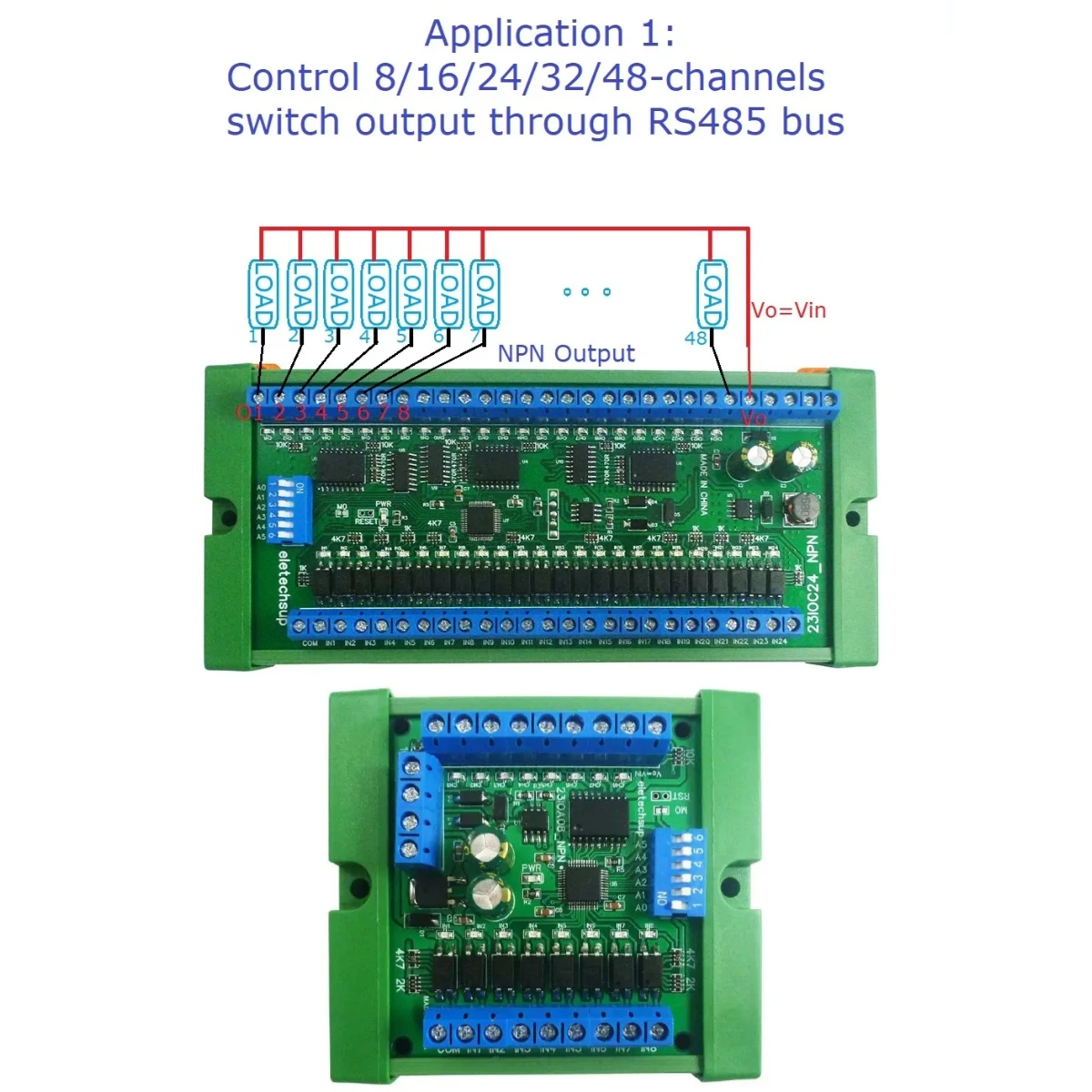 23IOA08 DC 12v-24v 8ch  npn/pnp input& 8ch npn 300ma solid state relay output modbus rtu rs485 io module