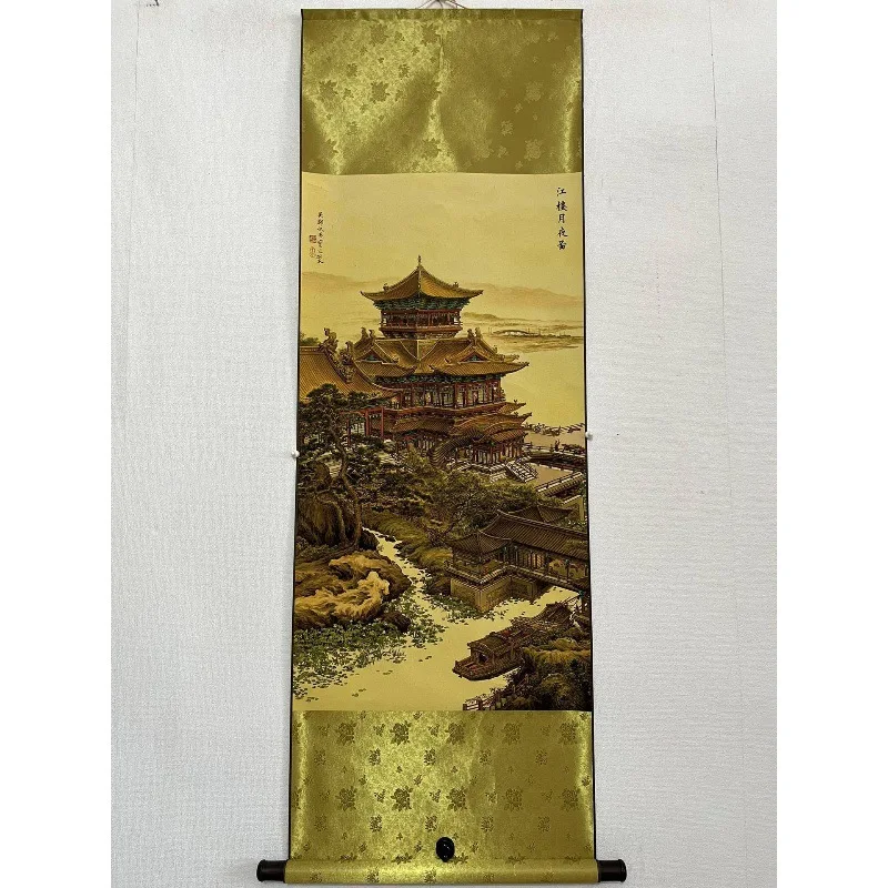 Menying Jianglou Moonlight Night Imagem Rolagem Pintura, Estudo Chinês Pintura, Sala de estar Hallway Tea Pintura Decorativa