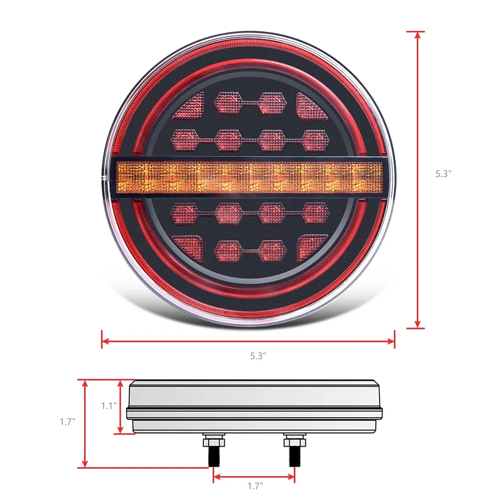 MICTUNING 2Pcs Round LED Trailer Lights 12-24V Red Brake Light Amber Turn Signal, DRL & Sequential Flow for Trucks, Buses, RVs