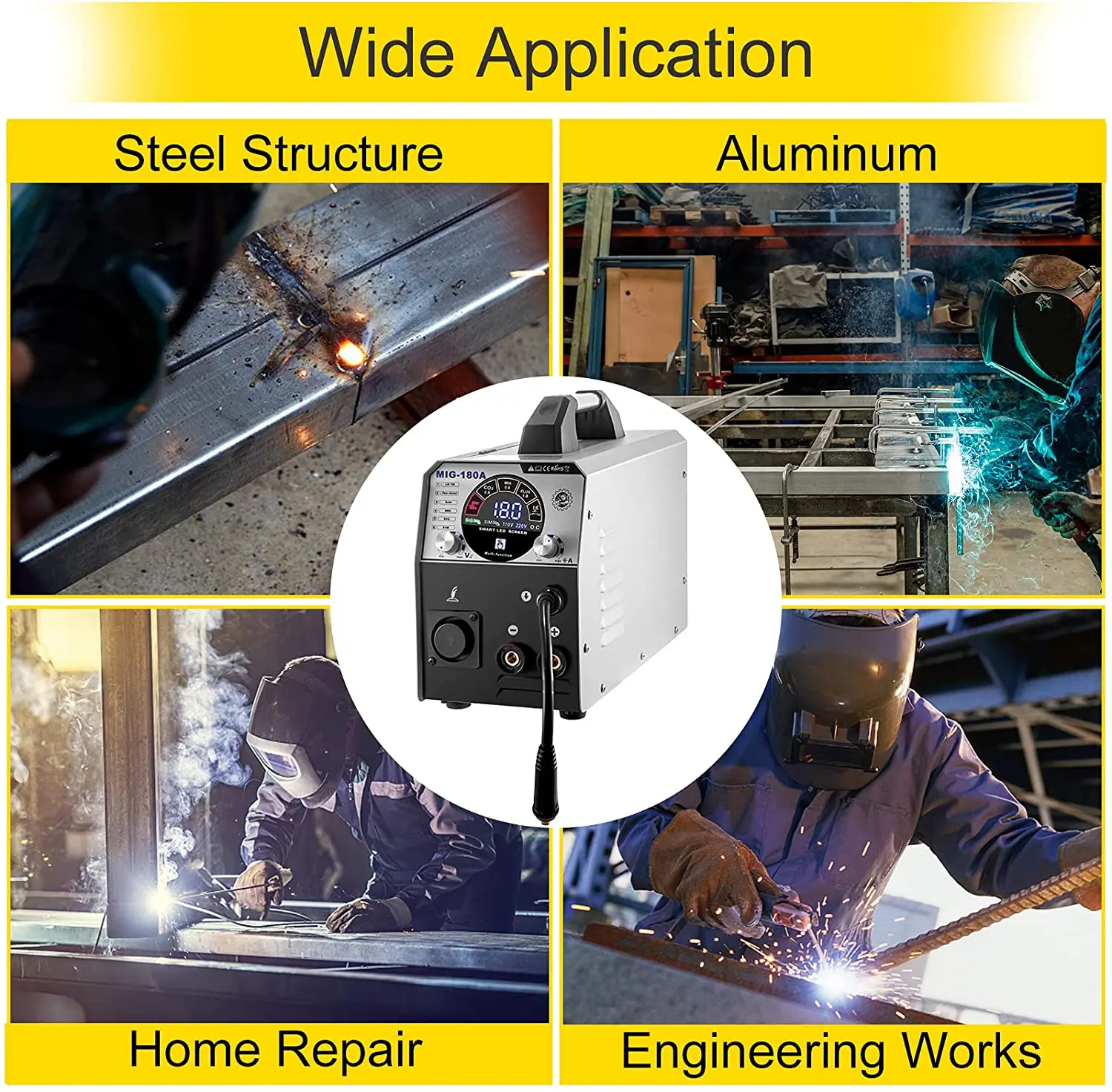 6 in1 Multifunction MIG TIG MMA Aluminum Welding Machine MIG Welder 180A Flux Core Welder IGBT Automatic Wire Feeding