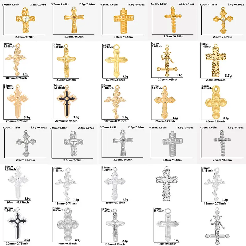 8pcs Gold/Silver Color Heart Shaped Drip Oil Metal Religious Cross Pendant Jewelry Making Stainless Steel Christ Pendant Bulk