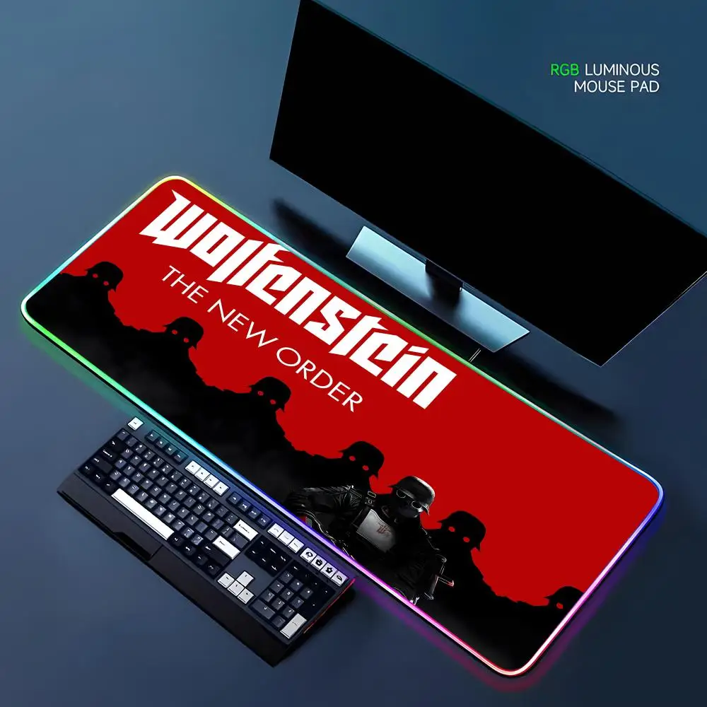 Game A-Wolfenstein Mouse Pad RGB Gaming Mouse Pad Desk Mat HD Gamer Large LED Light XXL MousePads