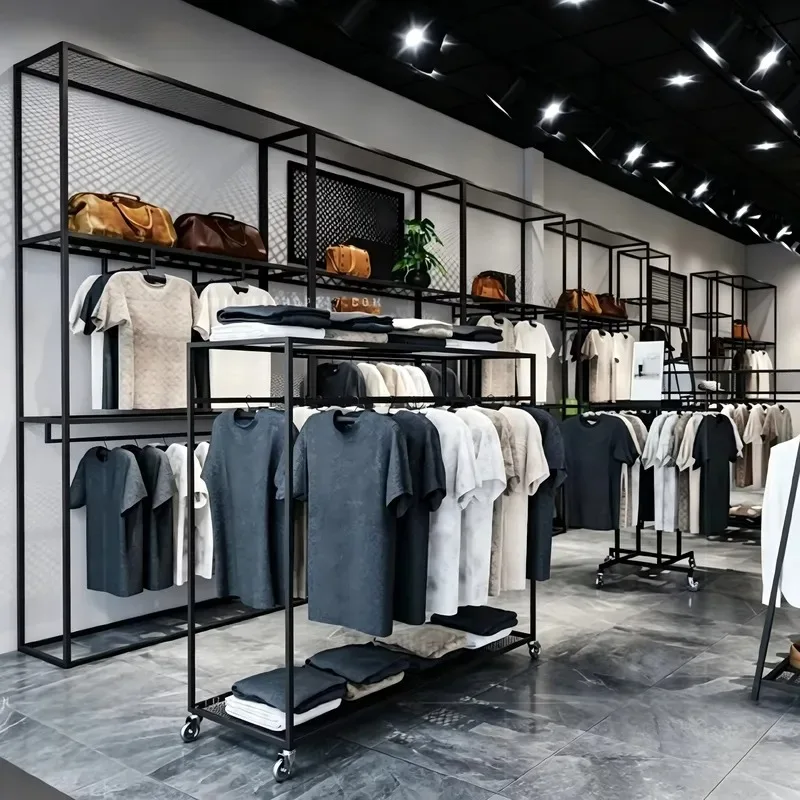 Custom eco-friendly heavy-duty men's fashion store design | Modular retail furniture industrial-grade luxury clothing store