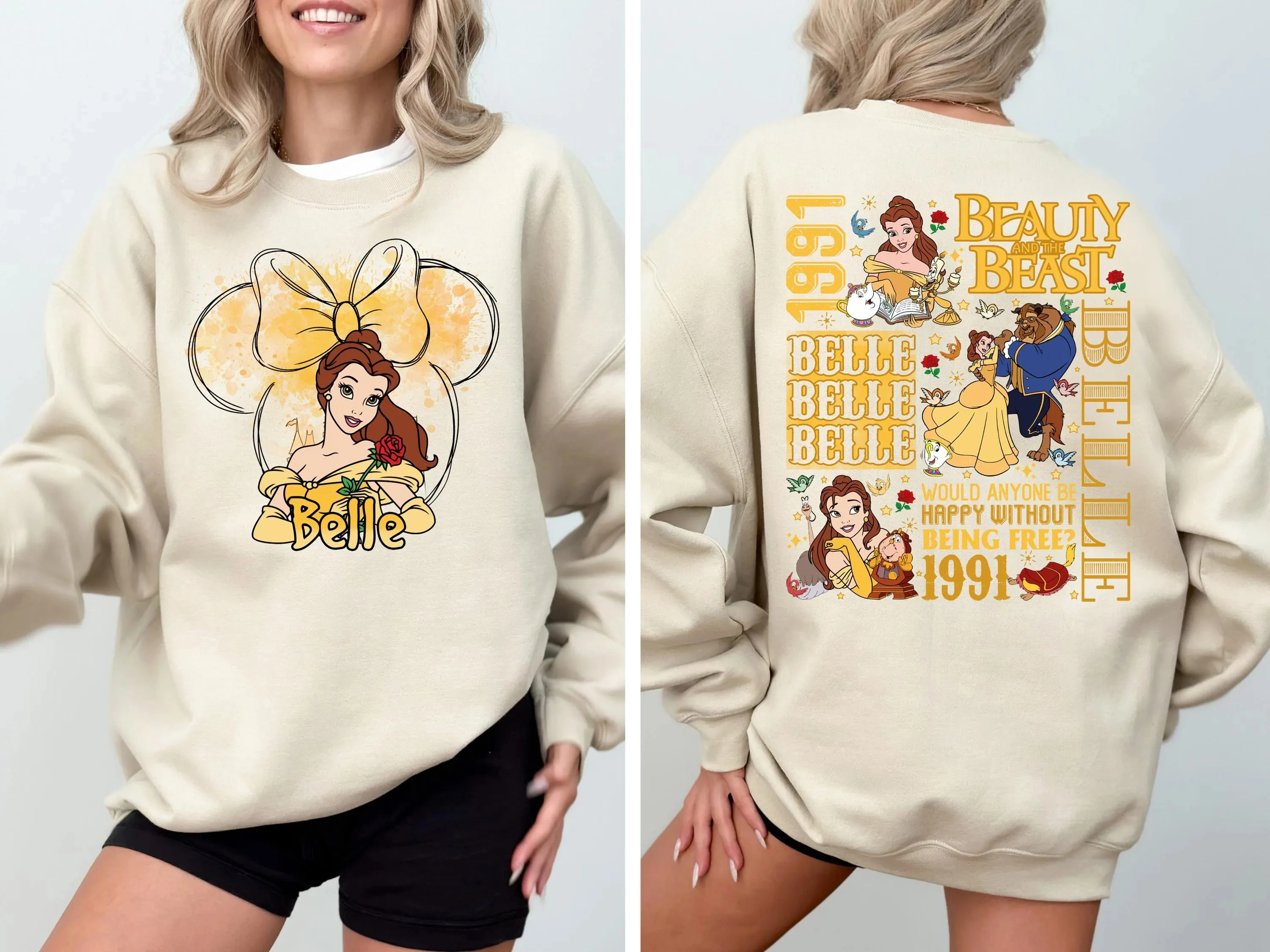 Sudadera de princesa Bella de Disney, sudadera con cuello redondo La Bella y La Bestia, sudadera con capucha de viaje familiar de Disney Park