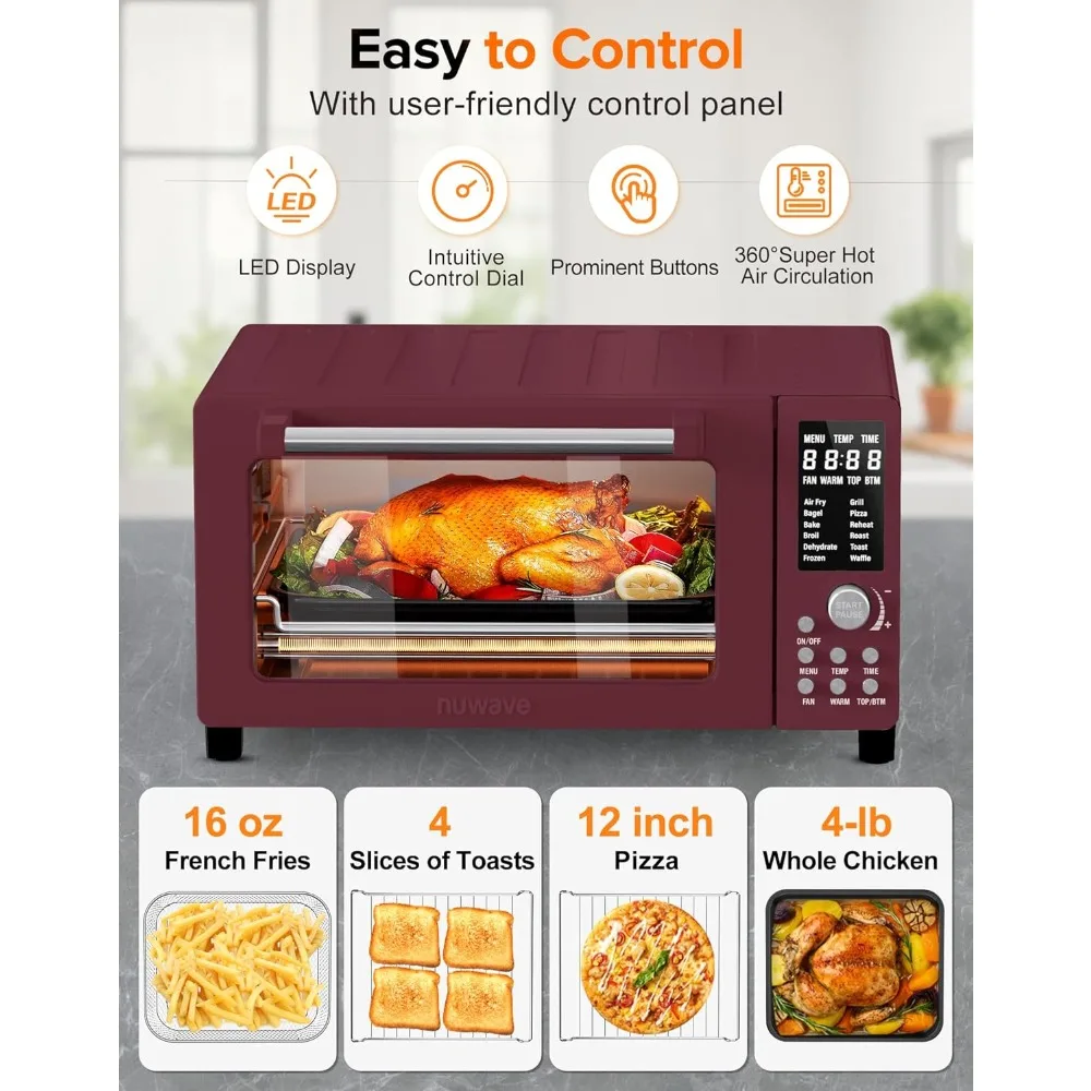 Combo de horno tostador con freidora de aire inteligente, encimera de horno de convección Airfryer, funciones 12 en 1 con tecnología más rápida y uniforme crujiente