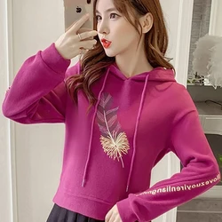 Sweet Printed Letter Spliced Hooded Sweatshirts Female Clothing 2024 Autumn New Loose Young Style Tops Korean Sweatshirts