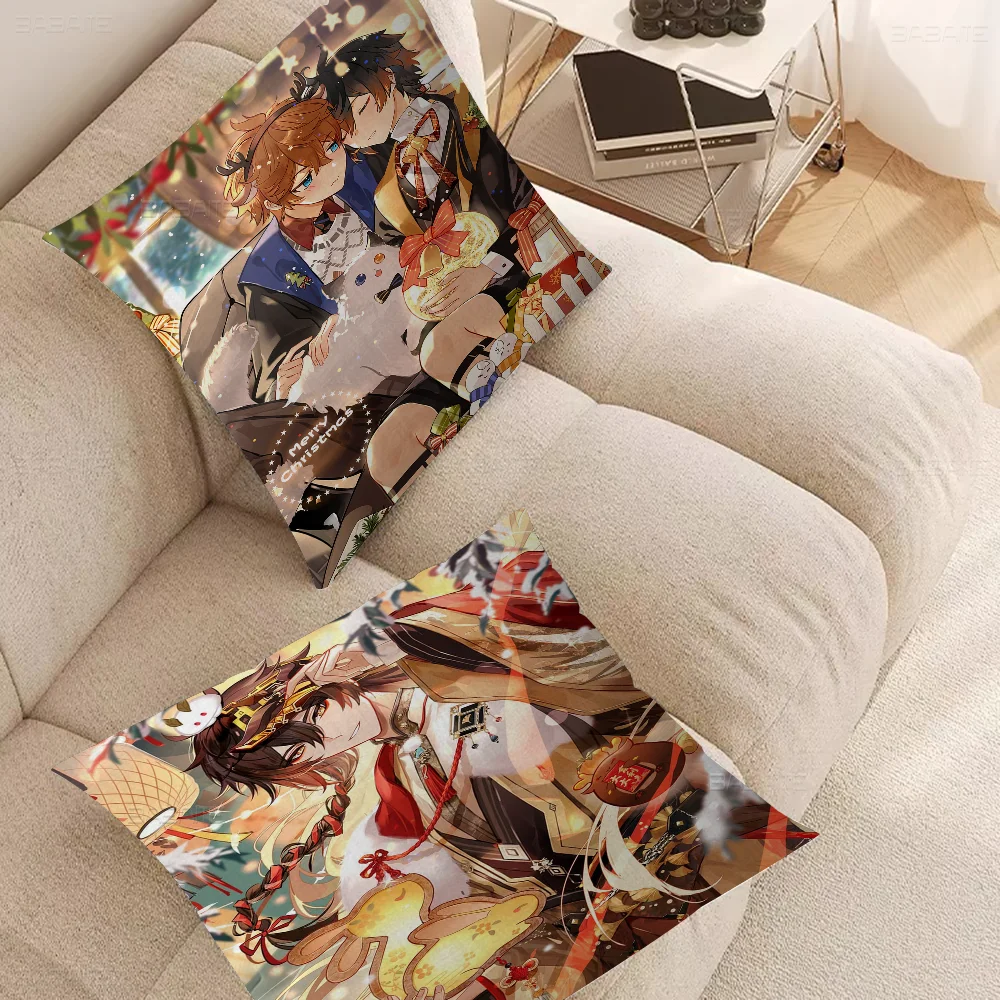 Genshin Impact Game Character Tartaglia Zhong Li Stitch Lucky Dragon Pillow Cover Sofa Cushion Cover Decoration Children Gift