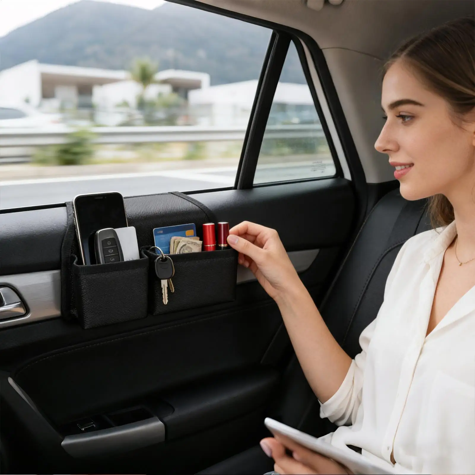 

Car Window Storage Phone Cup Holder Pockets Vehicle Side Door Organizer For Driver Truck SUV Van Interior Trip Road Camping