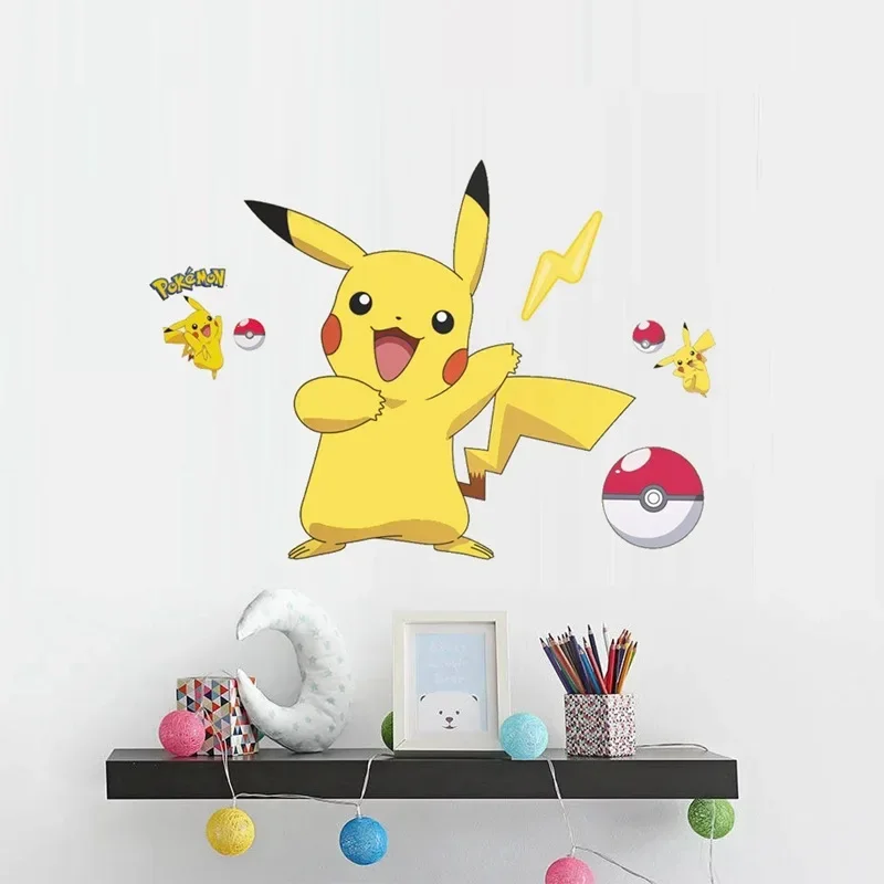 Pokemon Anime Miếng Dán Cường Lực Hình Pikachu Dán Tường Trẻ Em Phòng Ngủ Mẫu Giáo Giấy Dán Tường Deco PVC DIY Dán Đồ Chơi