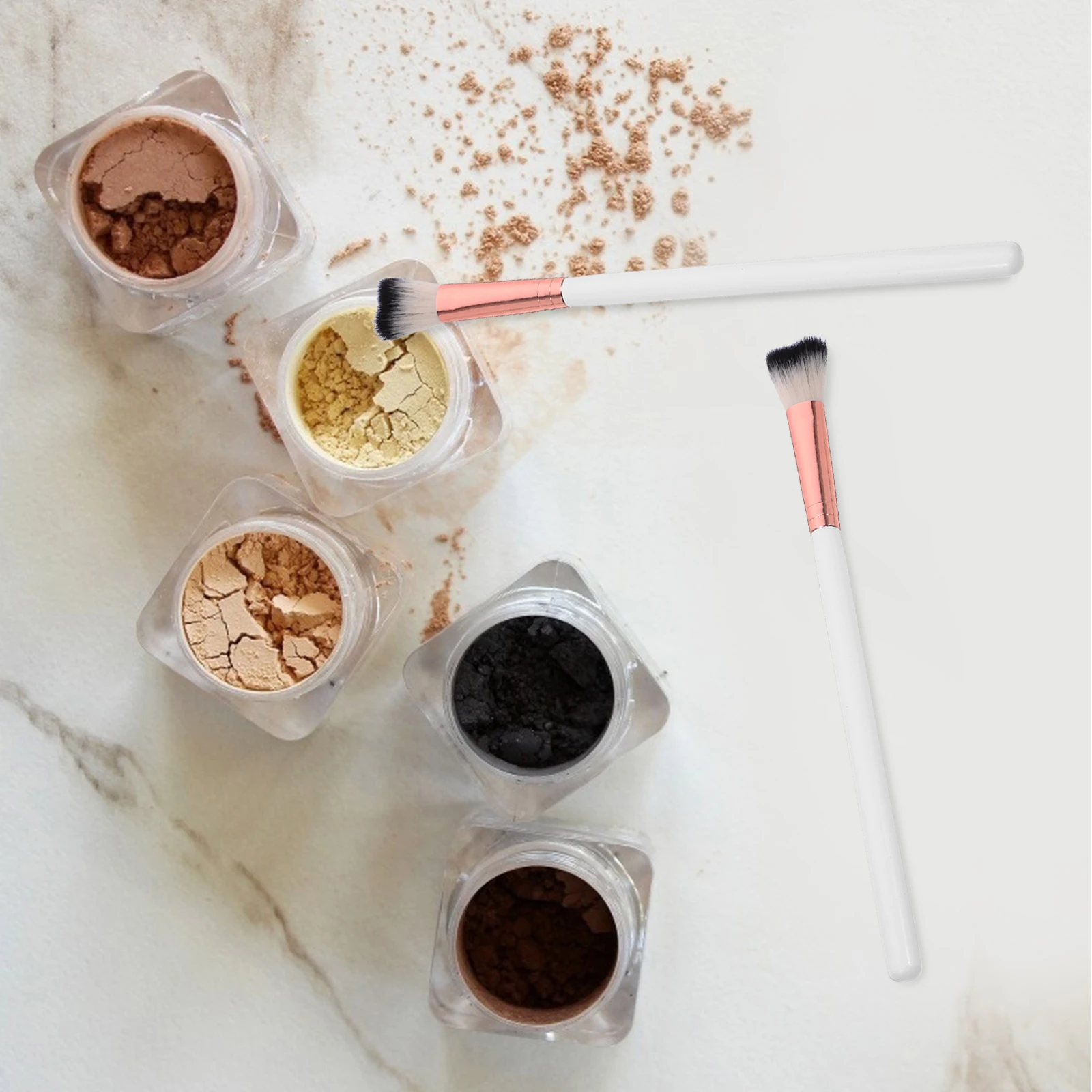 3pcs White Rose Gold Soft Bristles Nose Shadow Highlight Brushes Makeup Tools for Women Easy Replacement Durable Clean