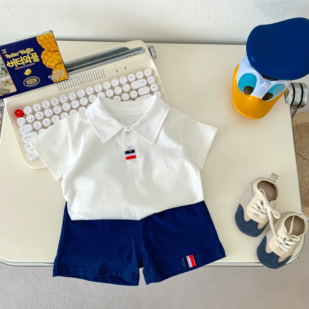 

Childrens Summer Set Korean Ins Baby Toddler Boy Clothing POLO Collar Casual Short Sleeved Shorts Set Solid Cotton Two-piece Set