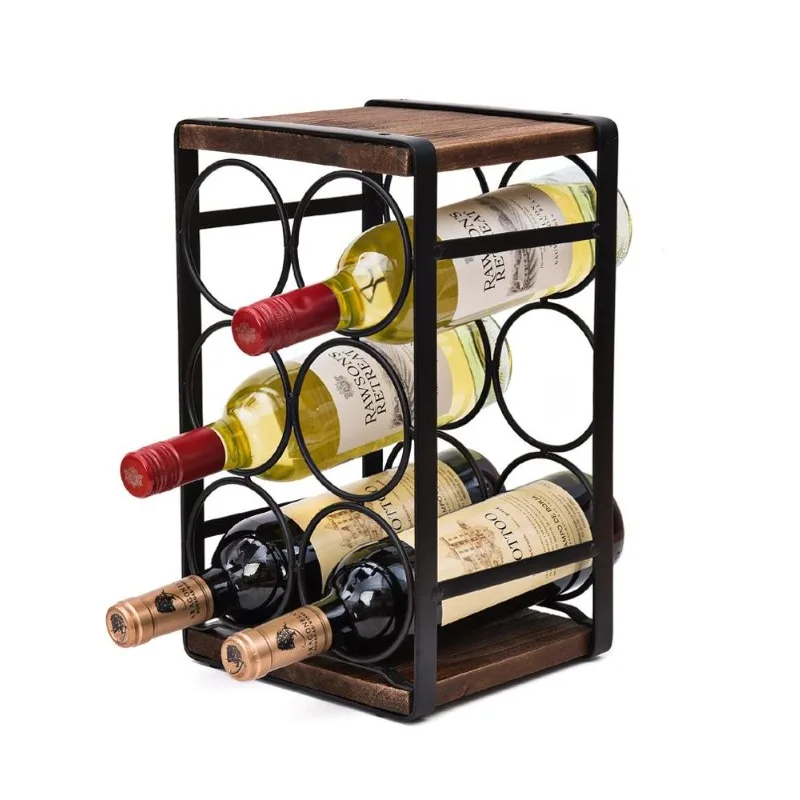 No Need Assembly Rustic  Wood Countertop 6 Bottles Wine Rack