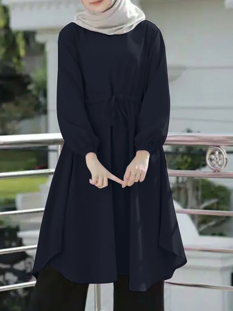 ZANZEA-Chemise Hijab Surdimensionnée à Manches sulfpour Femme, Tunique en Y de Couleur Unie, Vintage, Musulmane, Abaya, Blouse de Printemps, Dubaï,