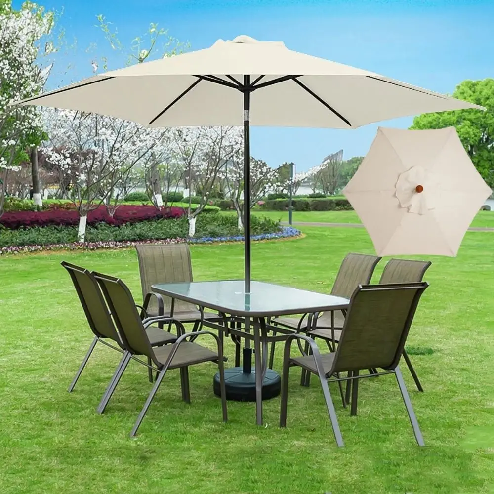 Fabric Garden Parasol Canopy Replacement Cover for 2m 6 Arm Patio Sun Umbrella