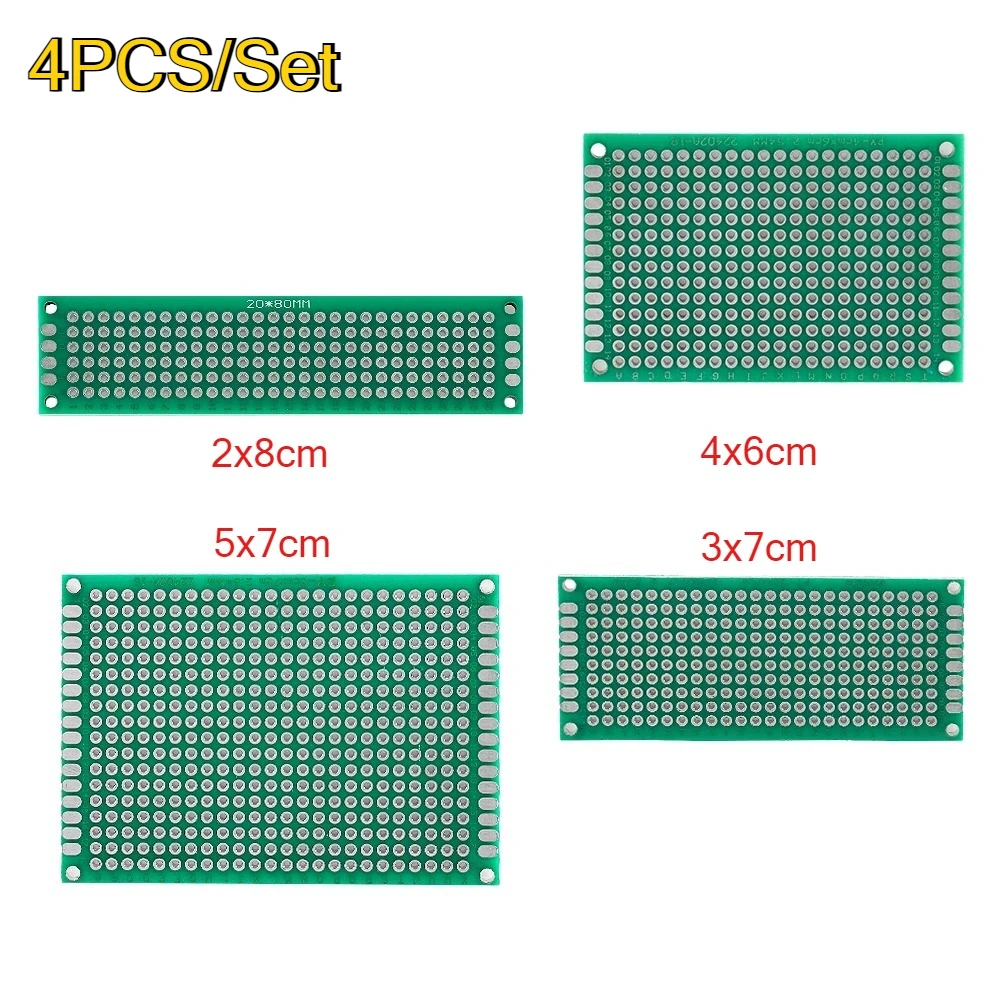 

4PCS/set Double Sided PCB Kit 2x8cm 3x7cm 4x6cm 5x7cm Green Universal Experiment Circuit Board DIY Protoboard Fiberglass Plate