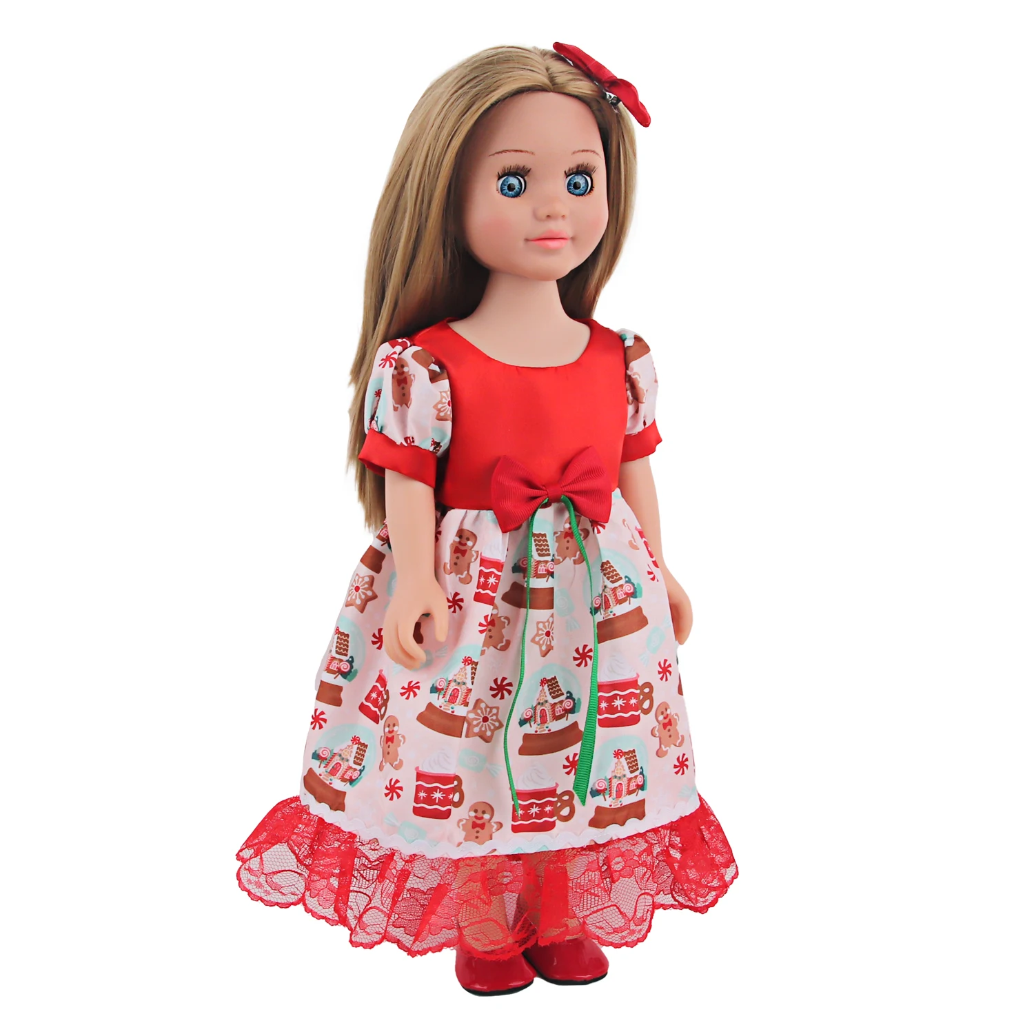 18インチアメリカンドール服スーツ2 クリスマス服ドレス+1靴+1ブーツ服飾衣装43cmベビー新生児人形おもちゃ用