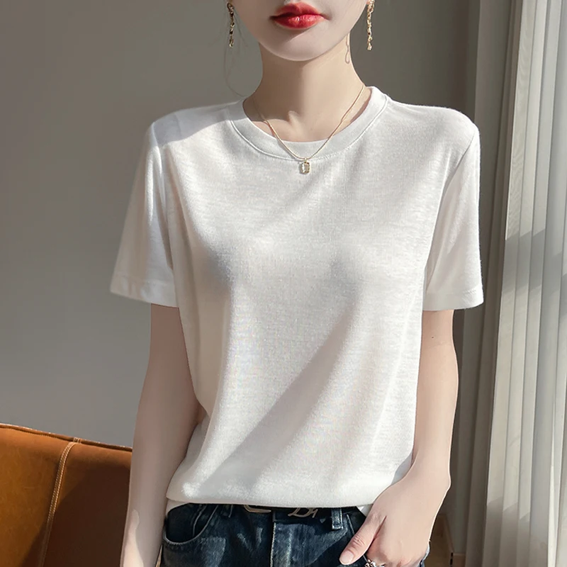 Color Matching Round Neck Thin Knitted Short-Sleeved T-Shirt Worsted Bottoming Shirt 2025 Spring Summer New Top Sweater