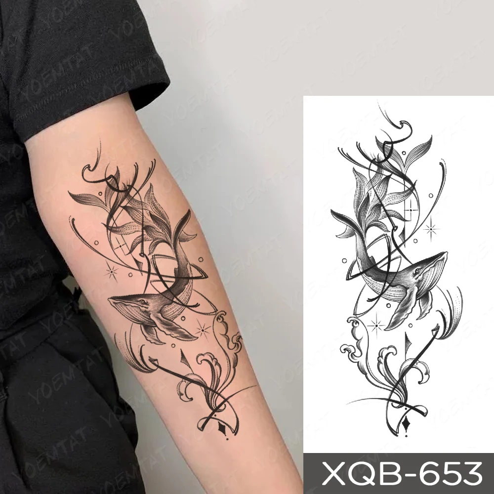 Waterproof Temporary Tattoo Sticker Fish Whale Ocean Wave Transfer Tatto Rave Body Art Arm Fake Tattoos For Children Men Women