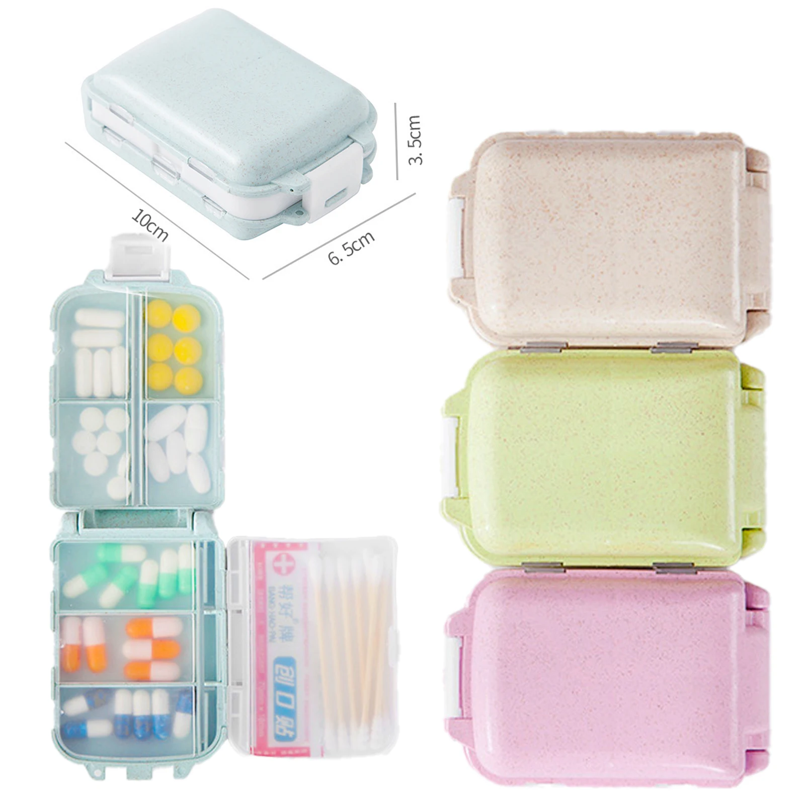 Portable Pill Box Wheat Sealed 8 Grids Pill Container Organizer Drug Travel Divider One Week Pill Storage Bag Travel Pill Case
