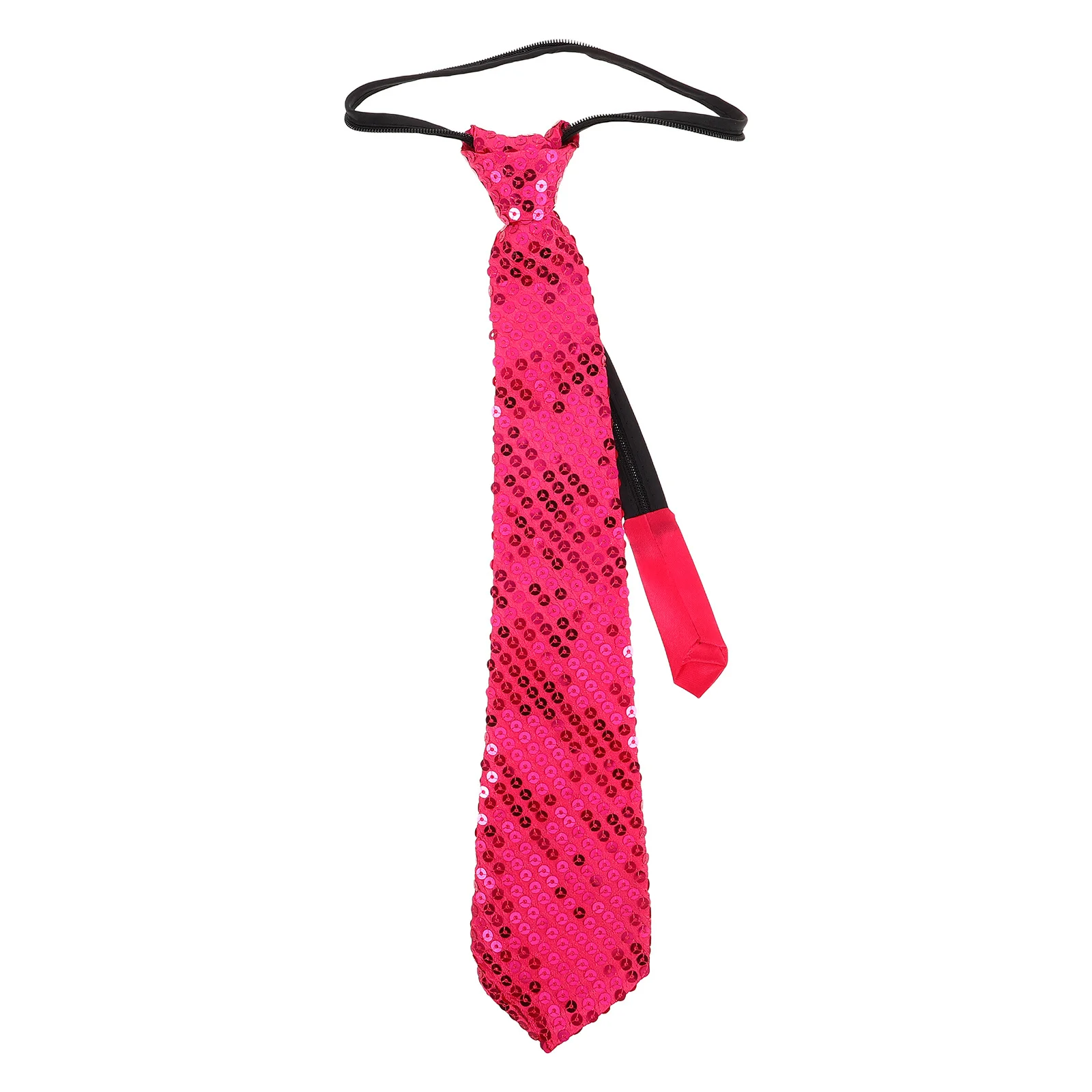 

Dazzling Rosy Sequin Tie Adjustable Zipper Necktie For Men Dance Party Wedding Halloween Cosplay Costume Performance Sparkling