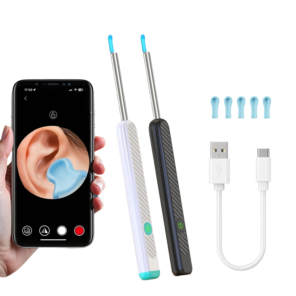 أداة إزالة شمع الأذن لإزالة شمع الأذن، منظف قناة الأذن مع كاميرا 1080 بكسل، كاميرا الأذن لنظام iOS وAndroid