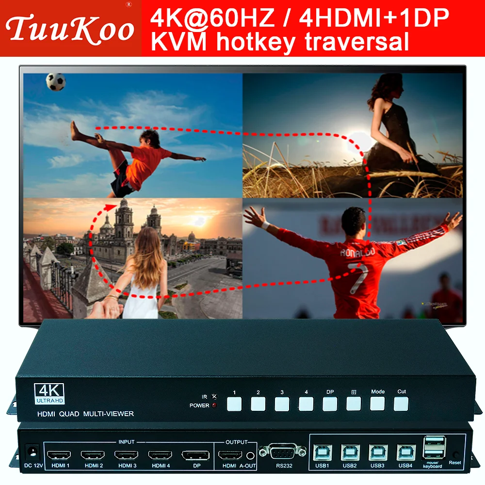 Multivisor duplo HDMI 4K @ 60HZ, 2 sinais são exibidos em uma tela sem deformação, resolução de até 3840x2160 @ 60 Hz