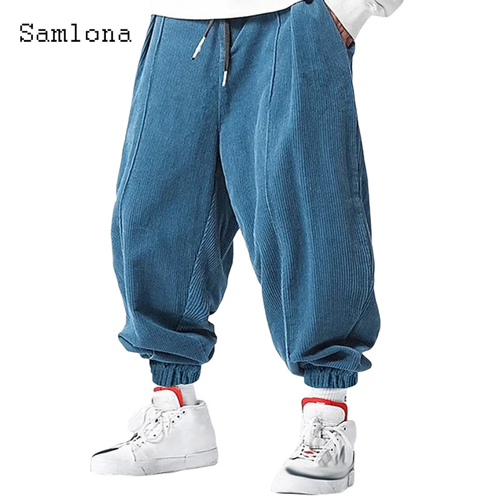 Plus Size Mens Corduroy Bloomers America Europe Style Fashion Ankle-Length Trousers Solid Casual Basic Pants Male Sweatpants New