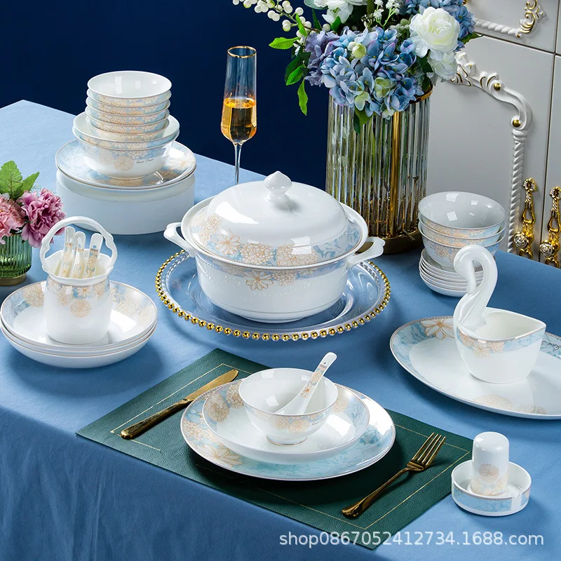 

Dishes and dishes set Household tableware set Ceramic bowl Bone china simple bowl and plates Household full set of gifts