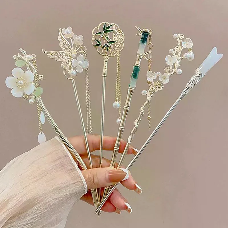 Classic Chinese Hair Stick Pins For Women Butterfly Flower Star Fresh Handmade Hairpins Charm Jewelry Accessories Hair Ornaments