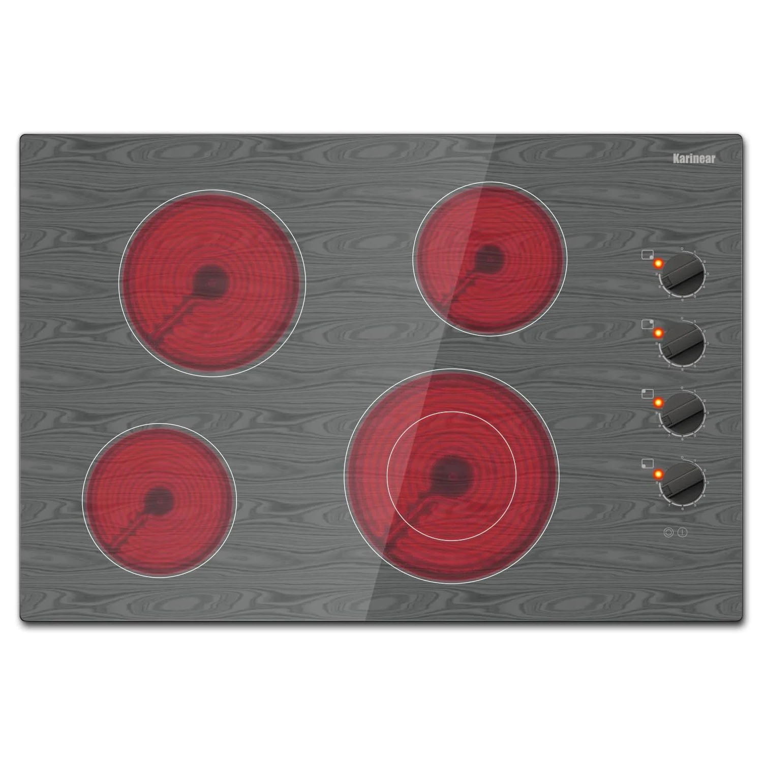 Karinear 4 Burners Ceramic Electric Cooktop, Knob Control, Beautiful Wooden Pannel, 30