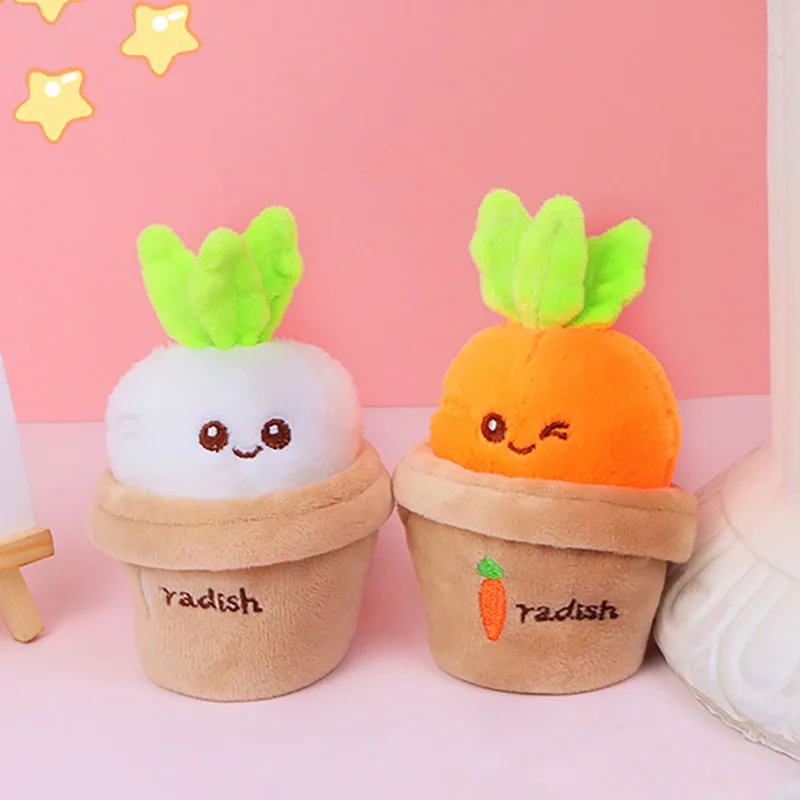 1Pcs Funny Plush Toy Cute Pulling Out Carrot Pendent KeyChain Radish KeyRing Vegetables Plant Bag Pendent Cute Car Accessory