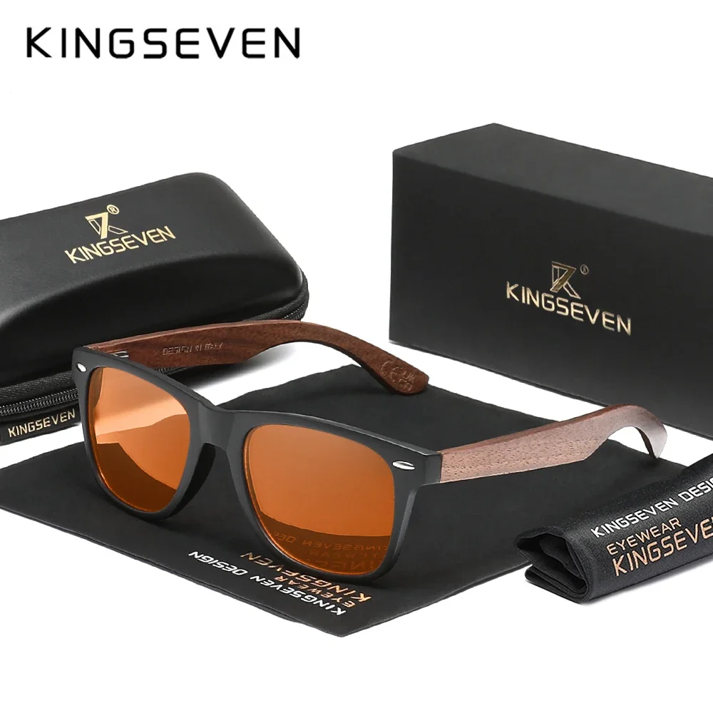KINGSEVEN Anti-Blaulicht-Brille mit Holzrahmen, natürliche Modebrille für Männer und Frauen, Computer-Schutzbrille, quadratische Brille