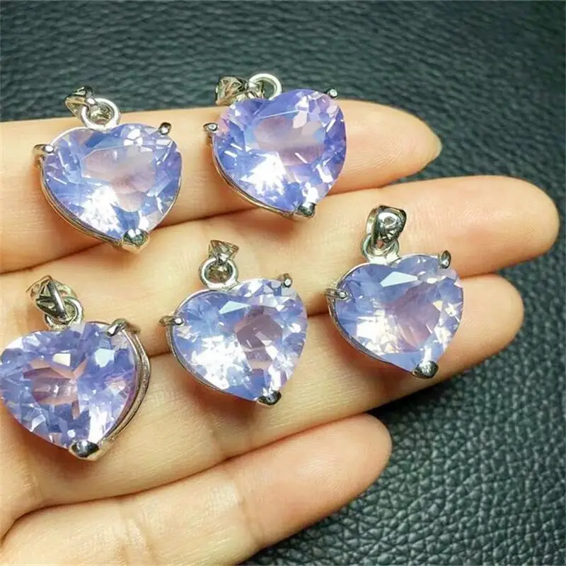 Natural Purple Jade Heart Faceted Pendant Fashion Elegance Jewelry Birthday Crystal Gift For Women Mature 1PCS 17.6MM