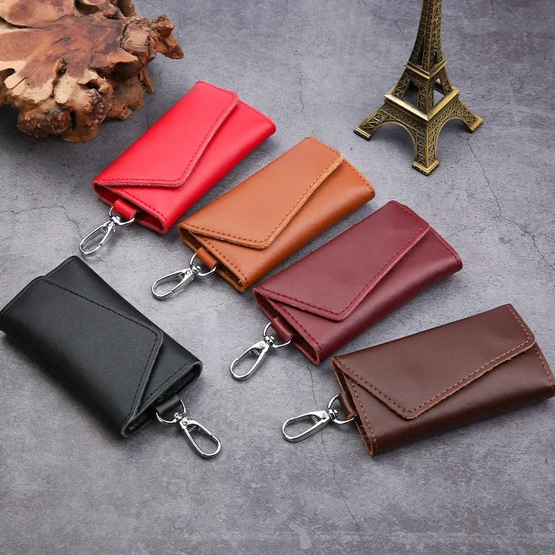 

Car Keychain Genuine Leather Men Key Holder Organizer Pouch Cow Split Car Key Wallet Housekeeper Key Case Mini Card Bag Wallet