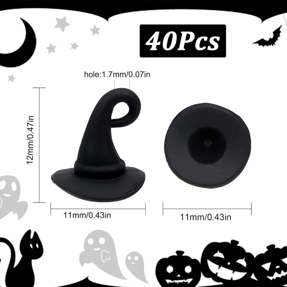 1 Box 40Pcs Halloween Wizard Hat Charms Gothic Style Witch Hat Charm 3D Miniature Fairy Magic Hats Mini Cap Black making kit