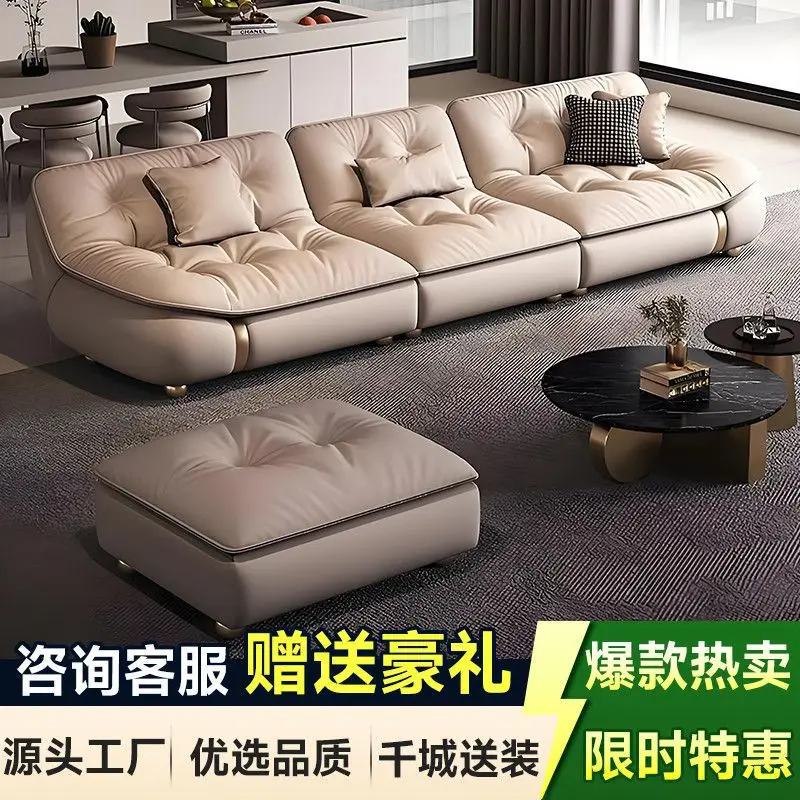2025 new down sailboat top leather sofa horizontal living room villa pull button