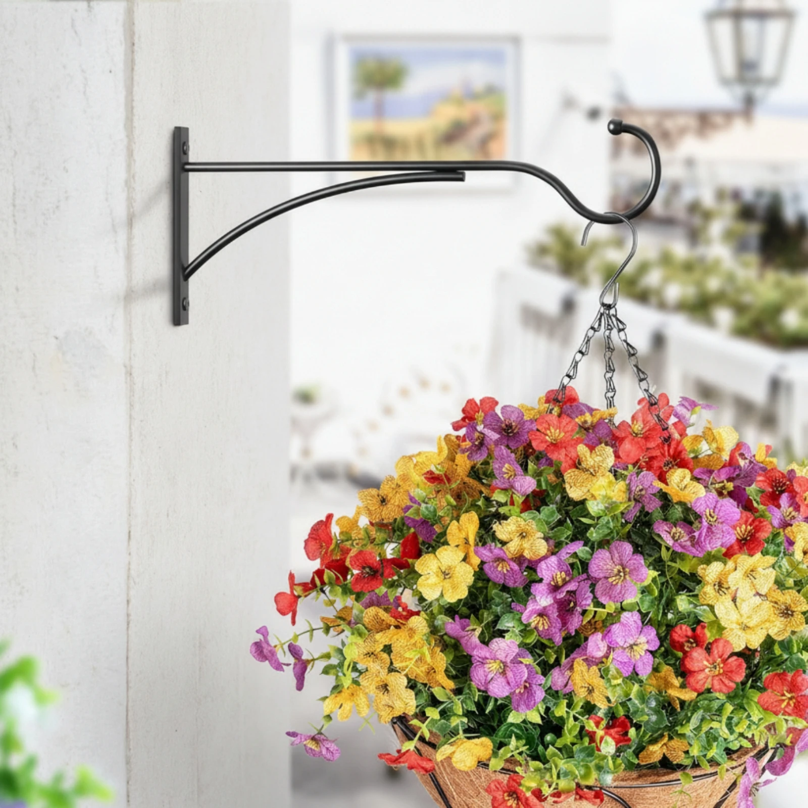 Plant Hanger Bracket Heavy Duty Hanging Bracket with Hook Metal Wall Hanger Powder Coated Lantern Hook Weather-Resistant