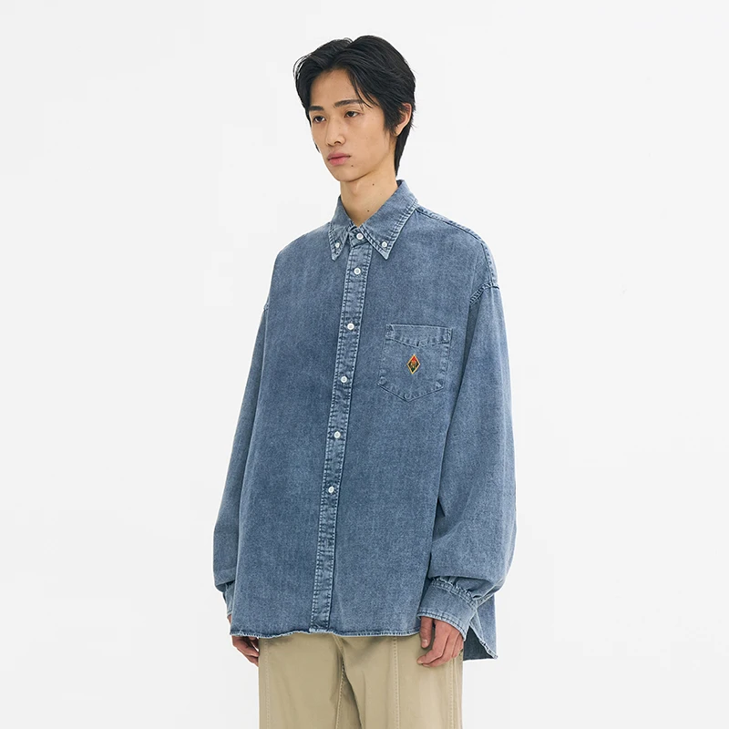 

Loose Casual PARTIMENTO 2025 Spring New Vintage Denim irt Breathable Long Sve Cotton Youth Faion Spring irt