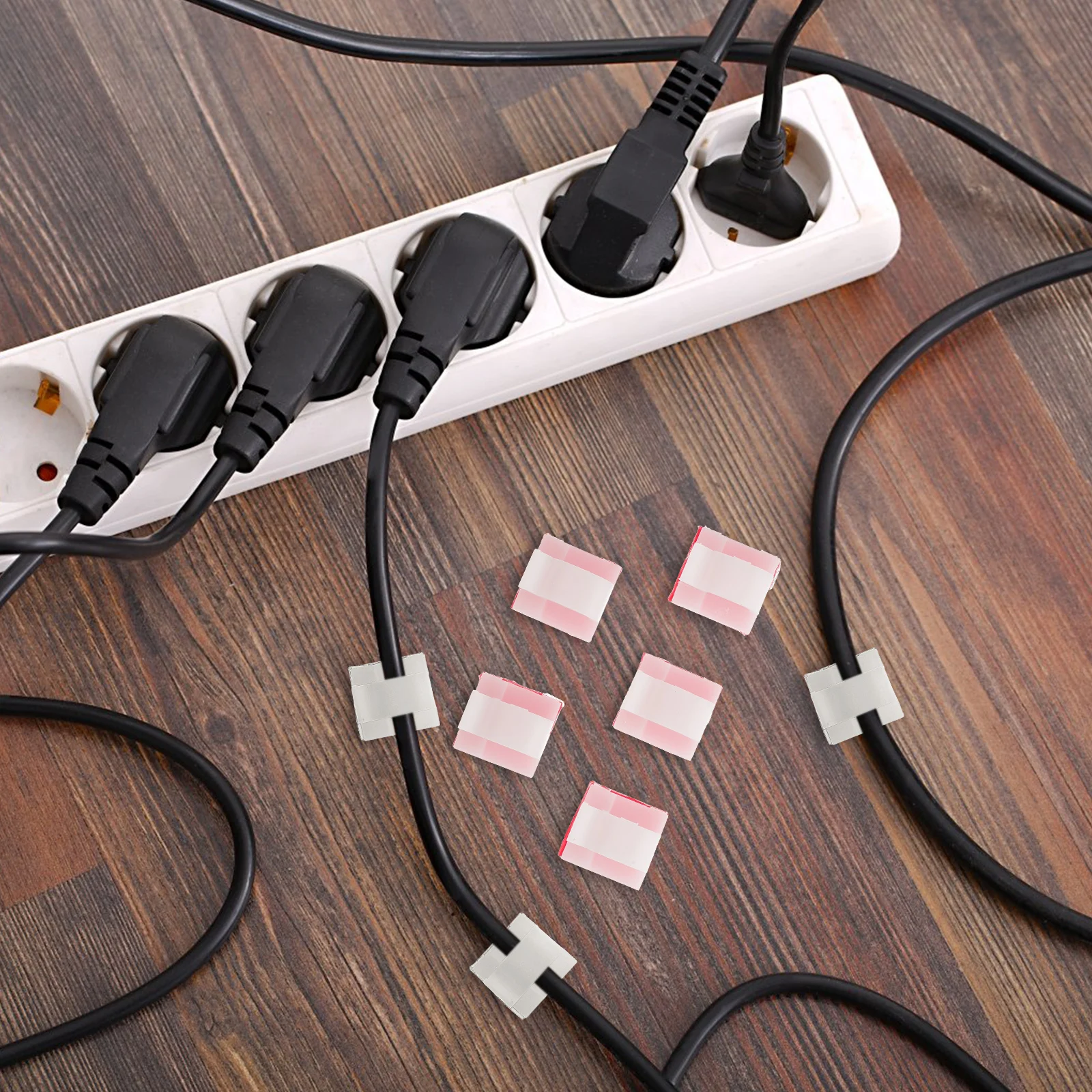 

50pcs Plastic Self-Adhesive Cable Holder Square Shape Cord Organizer Clip For Headphone Data Cable