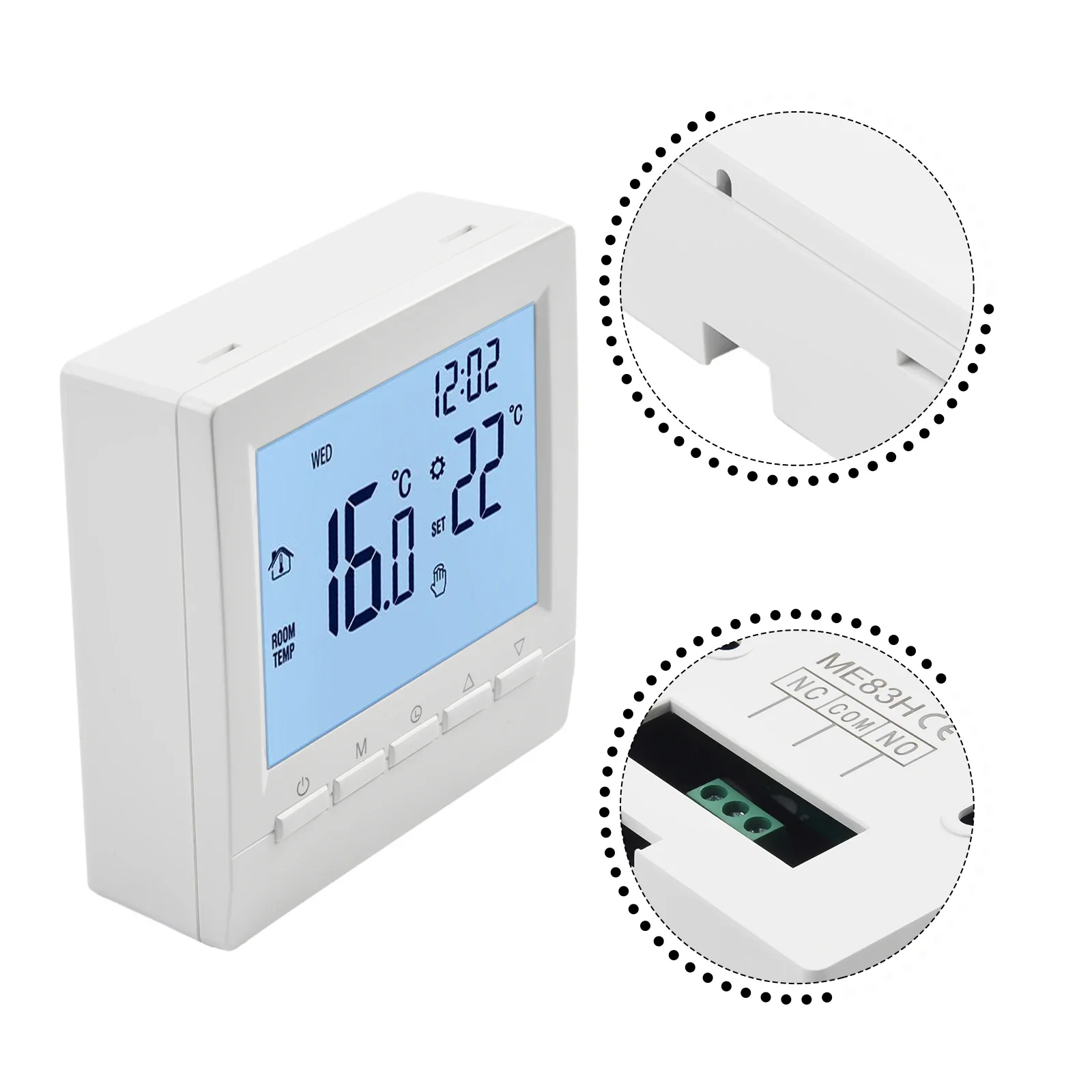 LCD Room Temperature Controller, Gas Boiler Thermostat, Wall or Stand Placement, Battery Powered, Easy Installation