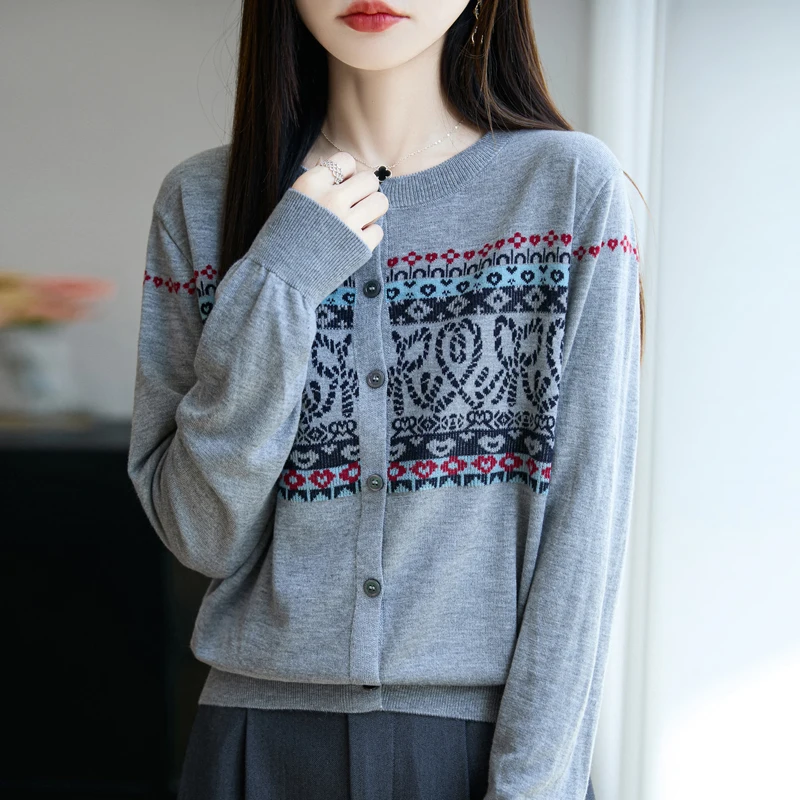 2025 Otoño/Invierno cárdigan de mujer cárdigan de Jacquard de moda cárdigan de Cachemira para mujer suéter Casual cárdigan abrigo de punto