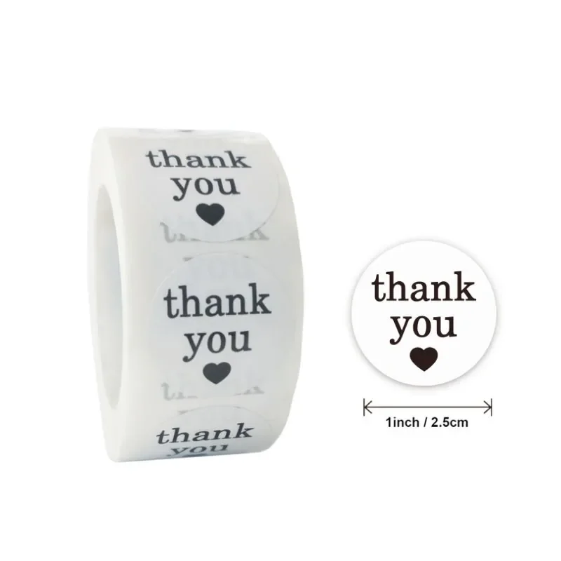 500 pcs/roll Seal Stickers black lettering and white background red heart with “thank you” label  hand-sealed sticker aesthetic