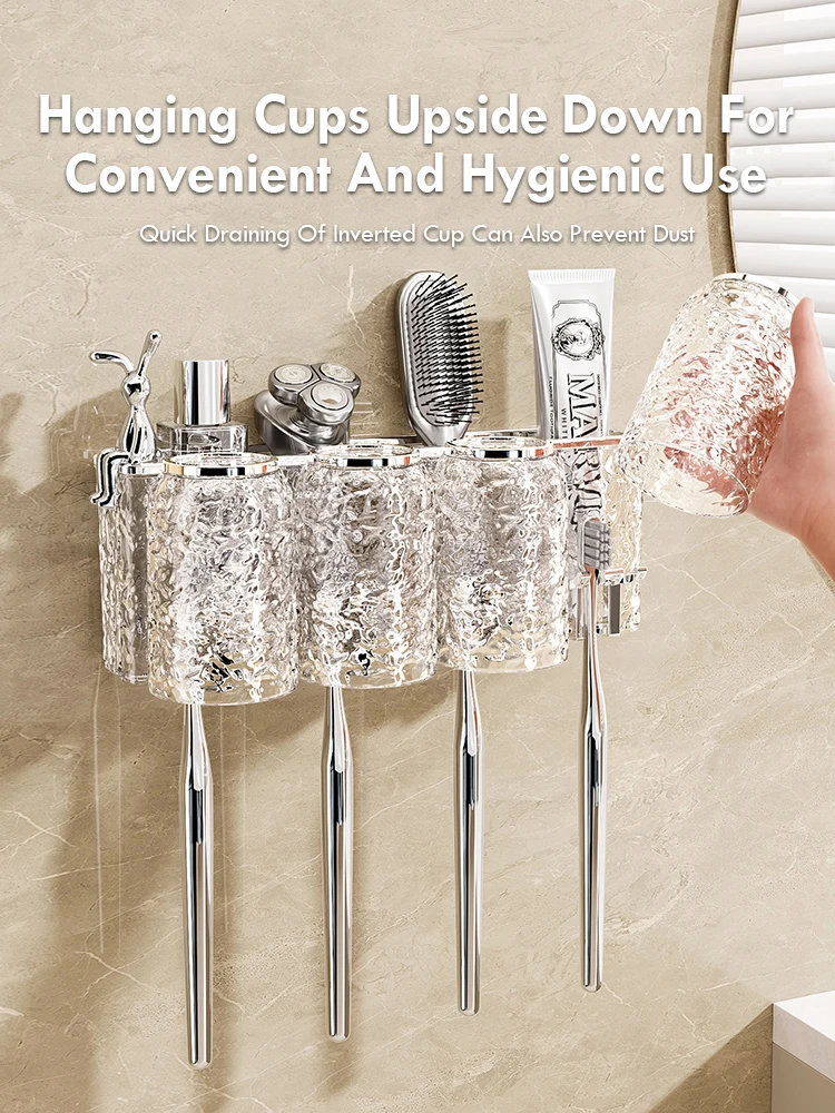 Bathroom Toothbrush Storage Rack Water Ripple Transparent Wash Cup Set Storage Rack Toilet Wall Mounted Non Perforated