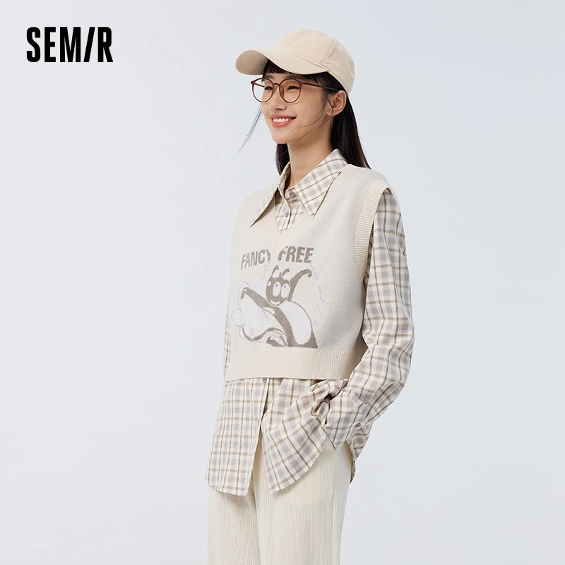 Semir Knit Sweater Women Designer Series Cat Short Vest Playful Design Sense Two-Piece Mid-Length Shirt