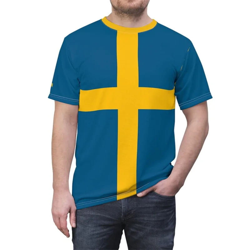 Sweden Football Team T-shirt For Men Sweden Flag National Emblem 3D Print Jersey T Shirts 2025 Summer Trendy Novel Men's Tee