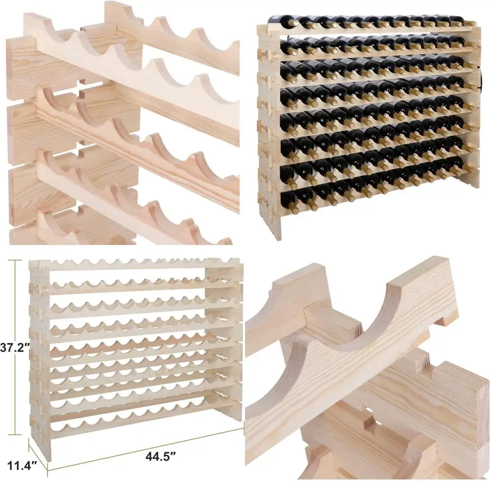 

Stackable Wooden Wine Rack - 96 Bottle Floor Standing Storage Display Shelves