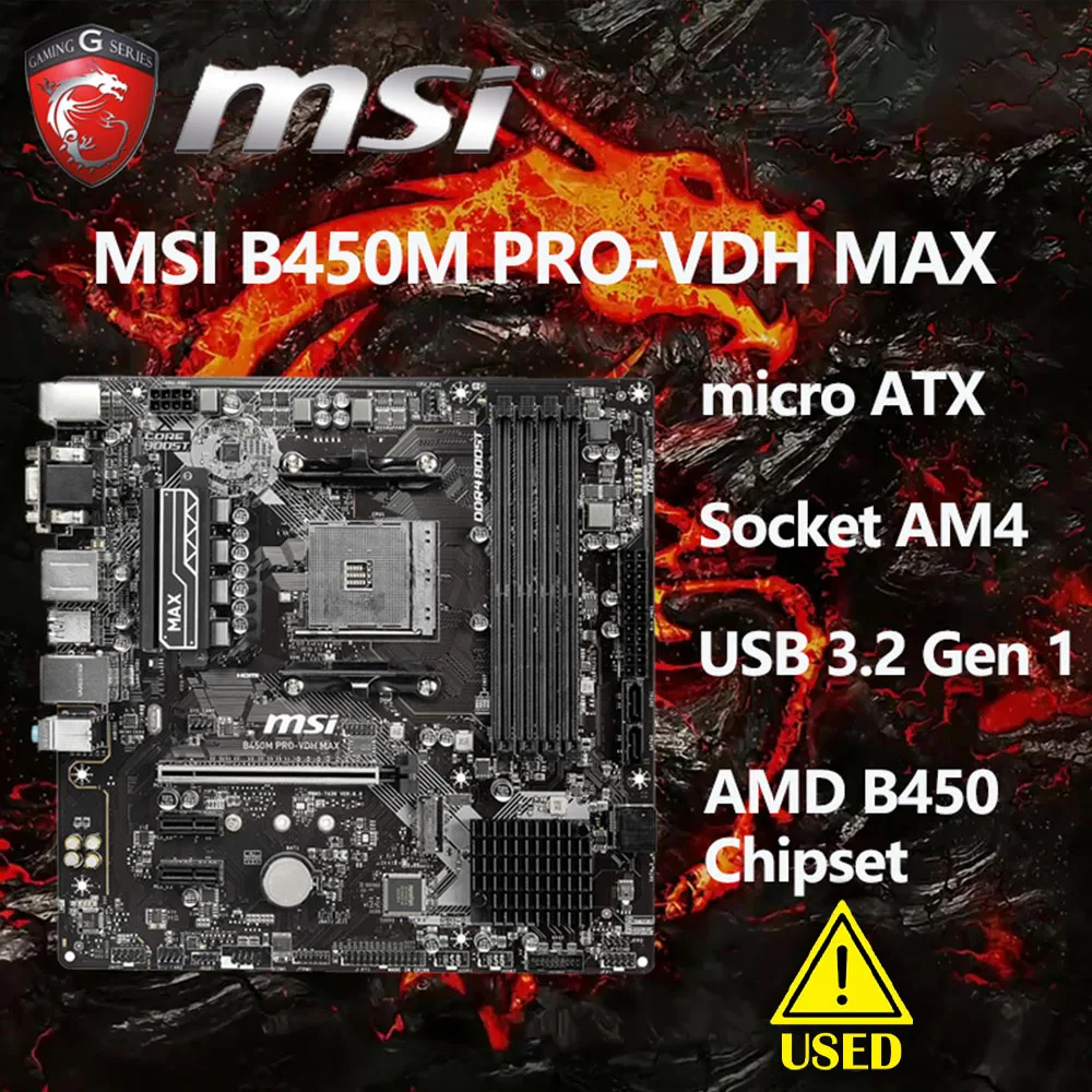 

MSI PRO B450M PRO-VDH MAX AM4 AMD B450 SATA 6Gb/s Micro ATX AMD Motherboard