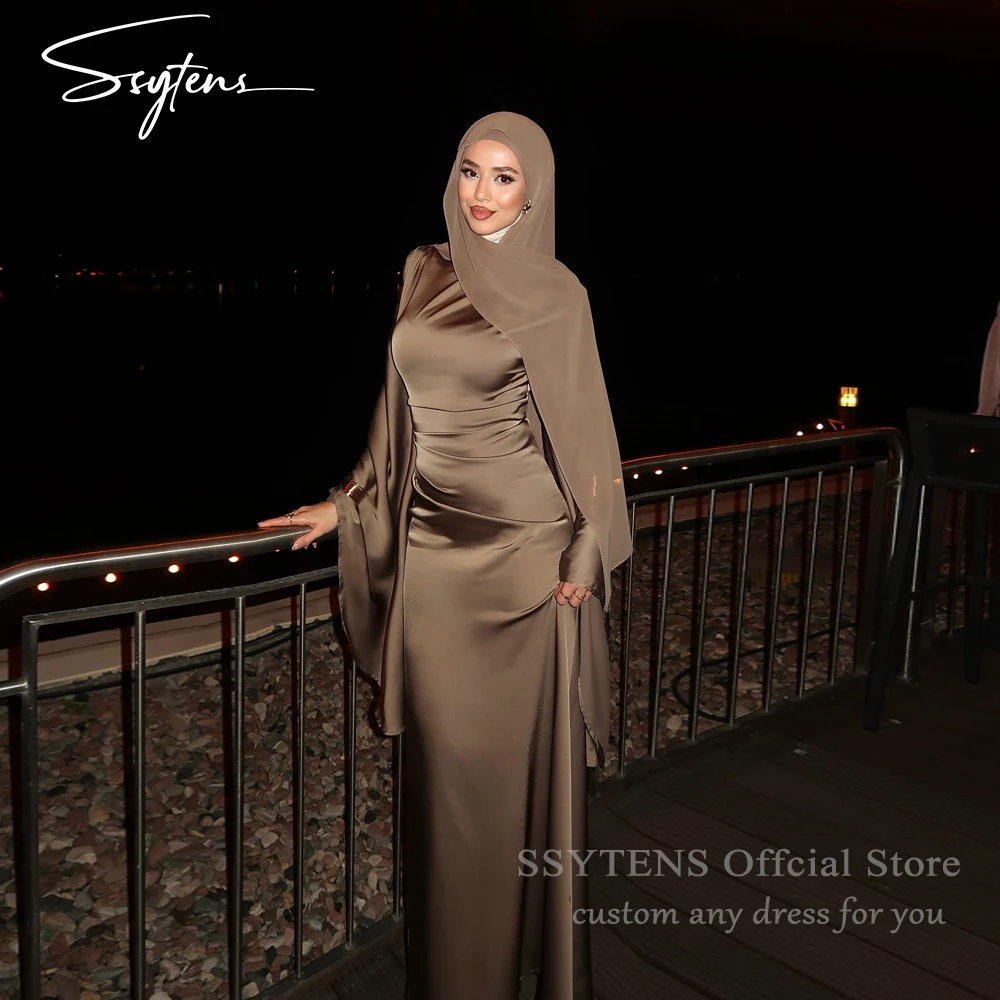 

SSYTENS Modest Brown Mermaid Evening Dresses Mermaid Muslim Long Prom Dresses Solid Satin Formal Prom Gown 2026 Women Customized